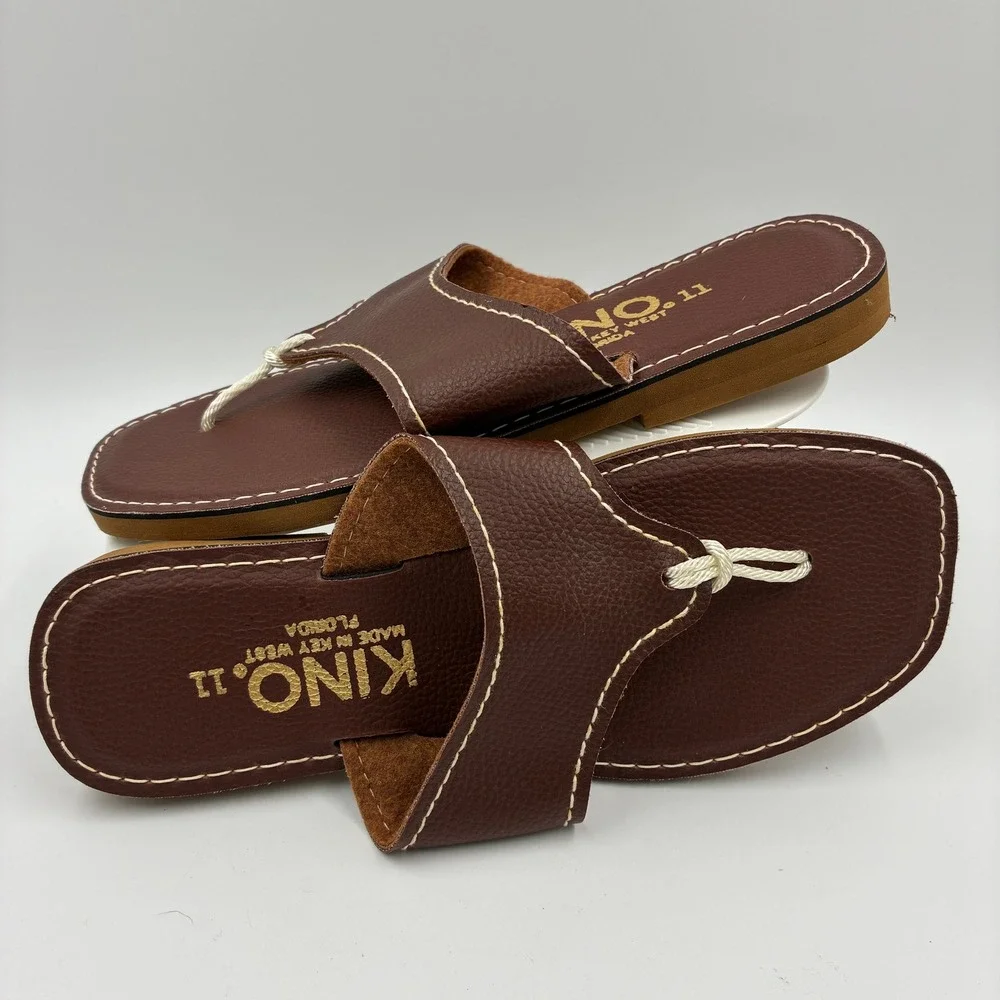 Kino Key West Florida Brown Leather Rope Thong Sandals Mens 11 Handmade Slides